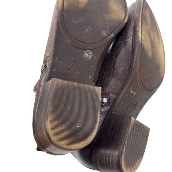 Lucky Brand Women Brown Leather Ankle Booties Size 9M Side Zipper Block Heels - Picture 3 of 16